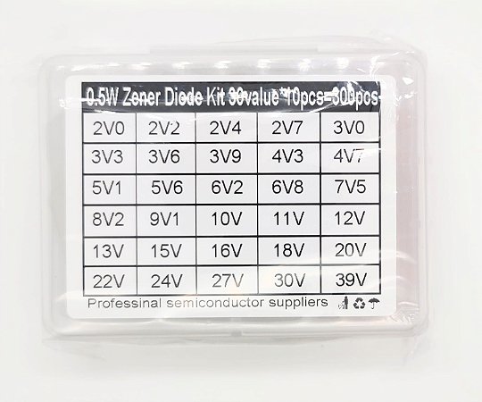 Kit 300 Un Diodo Zener 30 Valores Com Caixa Organizadora