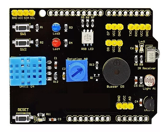 Shield Multifunções Sensores Educacional Dht11 Buzzer Led