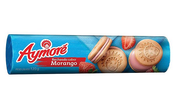 Biscoito Recheado Aymore Morango - Embalagem 48X120 GR - Preço Unitário R$2,02