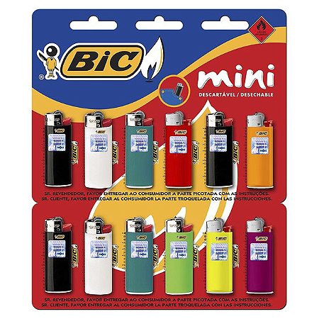 Isqueiro Bic Mini Cartela - Embalagem 12X1 UN - Preço Unitário R$2,9