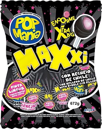 Pirulito Pop Mania Maxxi Cereja - Embalagem 1X24 UN