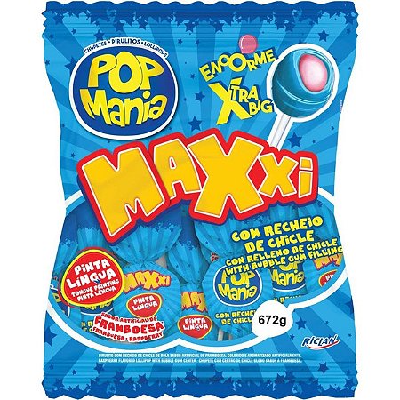 Pirulito Pop Mania Maxxi Framboesa - Embalagem 1X24 UN