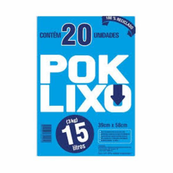 Saco De Lixo Pok Preto 15 Litros - Embalagem 25X20 UN - Preço Unitário R$1,76