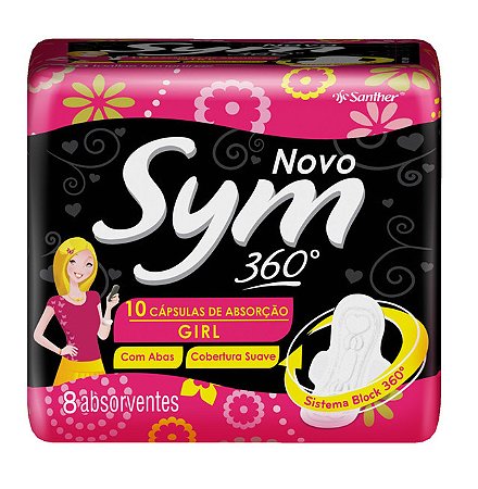 Absorvente Sym Girl Total Protect Com Abas Cobertura Suave Rosa - Embalagem 12X8 UN - Preço Unitário R$2,88