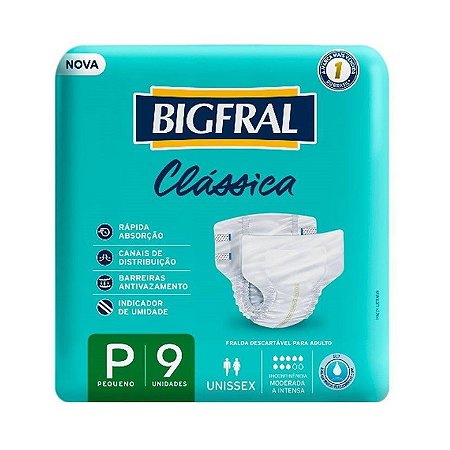 Fralda Descartavel Geriatrica Bigfral Classica P - Embalagem 1X9 UN