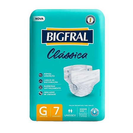 Fralda Descartavel Geriatrica Bigfral Classica Regular G - Embalagem 1X7 UN