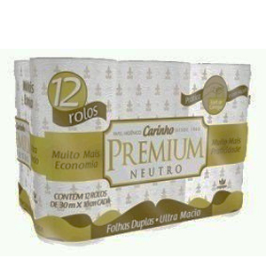 Papel Higienico Carinho Premium Folha Dupla 12X30M Neutro Promocional - Embalagem 4X12X30 MTS - Preço Unitário R$16,4