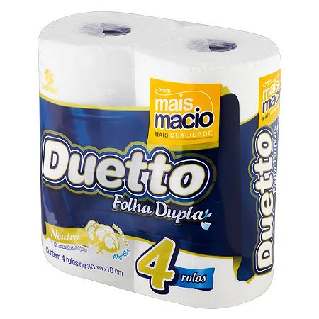 Papel Higienico Duetto Branco Folha Dupla 4X30M - Embalagem 16X4X30 MTS - Preço Unitário R$6