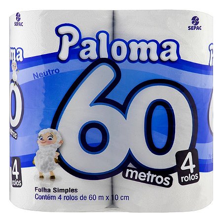 Papel Higienico Economico Paloma Folha Simples 4X60M Neutro Branco - Embalagem 16X4X60 MTS - Preço Unitário R$5,57