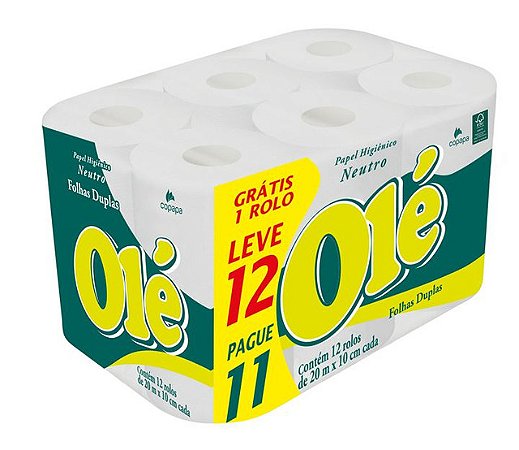 Papel Higienico Ole Folha Dupla 12X20M Neutro Leve 12 Pague 11 - Embalagem 6X12X20MTS - Preço Unitário R$11,6