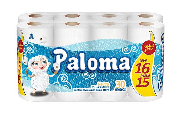 Papel Higienico Paloma Folha Simples 16X30M Neutro Leve 16 Pague 15 - Embalagem 4X16X30 MTS - Preço Unitário R$13,03