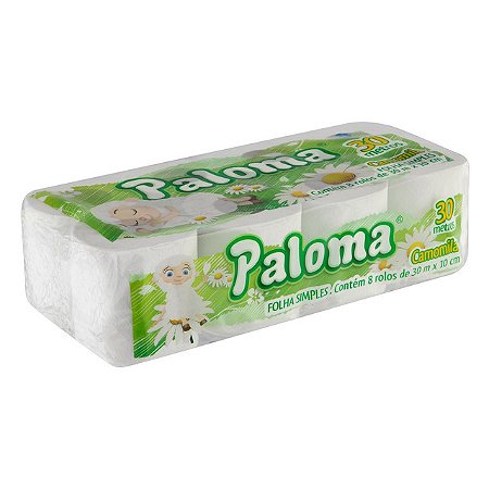 Papel Higienico Paloma Folha Simples 8X30M Camomila Branco - Embalagem 8X8X30 MTS - Preço Unitário R$6,25