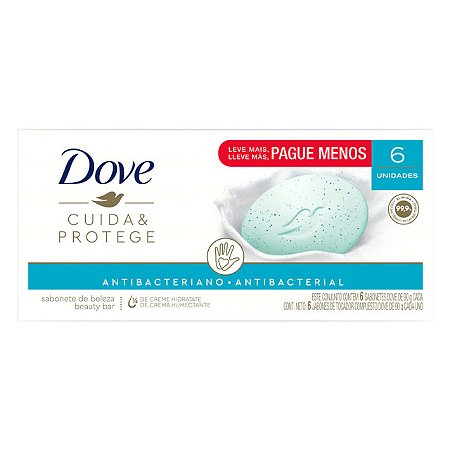 Sabonete Dove Hidratante Antibacteriano Cuida & Protege Promocional - Embalagem 6X90 GR - Preço Unitário R$4,29