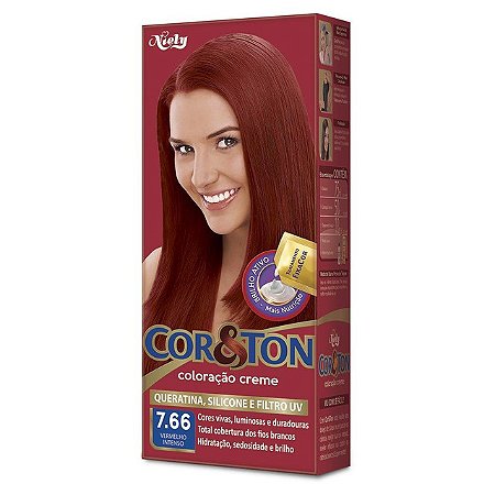 Tintura Para Cabelo Cor&Ton 7.66 Vermelho Intenso - Embalagem 1X135 GR