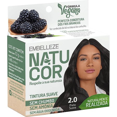 Tintura Para Cabelo Natucor 2.0 Preto Suave - Amora - Embalagem 3X18 GR - Preço Unitário R$9,88