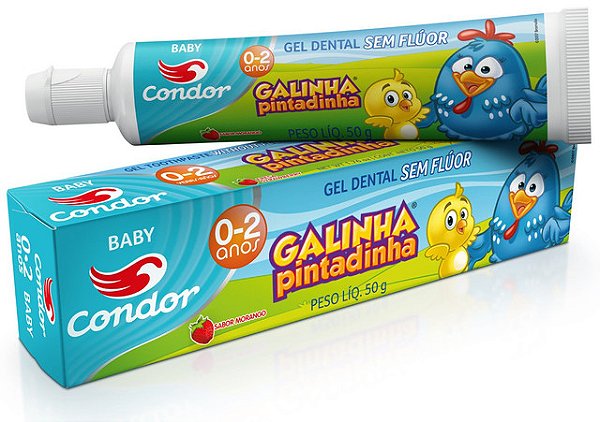 Creme Dental Infantil Condor Gel Galinha Pintadinha Sem Fluor Morango 0 A 2 Anos - Embalagem 12X50 GR - Preço Unitário R$7,18