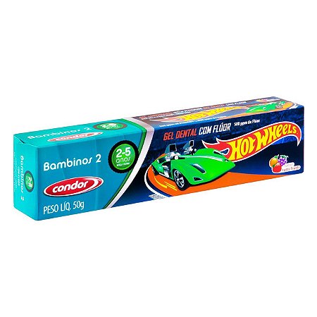 Creme Dental Infantil Condor Gel Hotwheels Com Fluor 2 A 5 Anos - Embalagem 12X50 GR - Preço Unitário R$7,18
