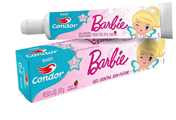 Creme Dental Infantil Gel Condor Barbie Sem Fluor Morango - Embalagem 12X50 GR - Preço Unitário R$7,18