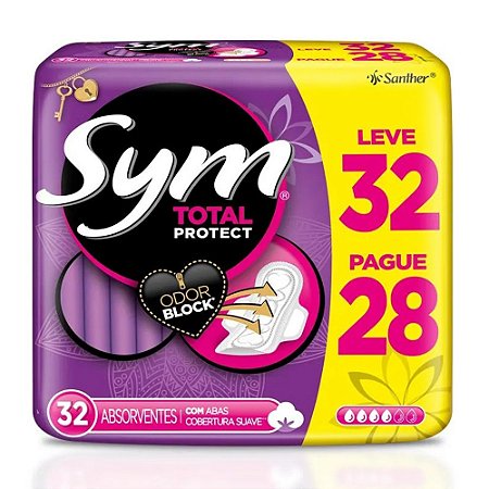 Absorvente Sym Total Protec Com Abas Cobertura Suave Promocional  - Embalagem 1X32 UN