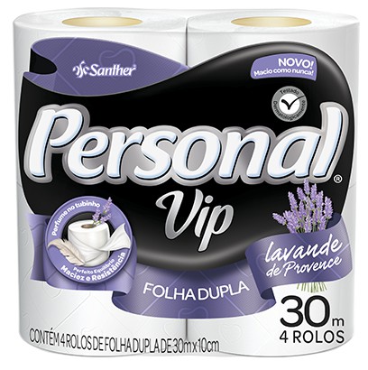 Papel Higienico Personal Vip Folha Dupla 4x30m Lavanda - Embalagem 16X4X30 MTS - Preço Unitário R$6,95