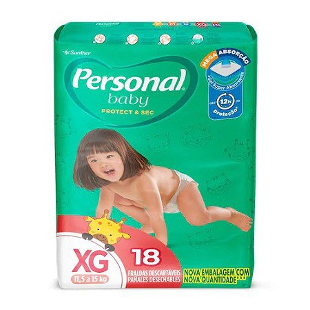 Fralda Descartável Econômica Personal Baby Extra Grande - Embalagem 1X18 UN