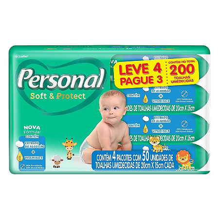 Lenco Umedecido Refil Toalha Personal Soft Leve 4 Pague 3 - Embalagem 4X50 UN - Preço Unitário R$6,19