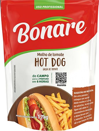 Molho De Tomate Institucional Bonare Sache Hot Dog - Embalagem 1X1,7 KG