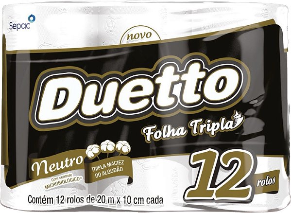 Papel Higienico Duetto Neutro Folha Tripla 12x20m - Embalagem 6X12X20 MTS - Preço Unitário R$19,16
