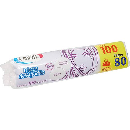 Discos De Algodao Clin Off Limpeza Facial Leve 100 Pague 80 - Embalagem 1X100 UN