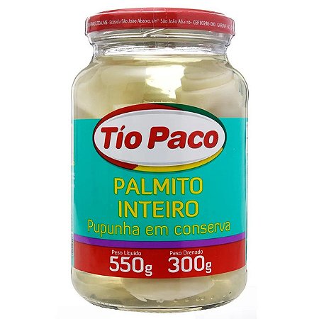 Palmito Tio Paco Pupunha Inteiro Vidro - Embalagem 6X300 GR - Preço Unitário R$19,69