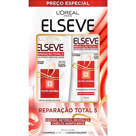 Kit Elseve Shampoo 375ml+Condicionador 170ml Reparaçao Total 5 - Embalagem 1X2 UN
