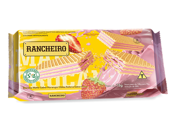 Biscoito Wafer Rancheiro Morango - Embalagem 40X78 GR - Preço Unitário R$1,76