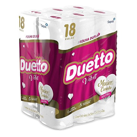 Papel Higienico Duetto Velvet Branco Neutro Folha Dupla 18X30M - Embalagem 4X18X30 MTS - Preço Unitário R$26,75