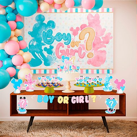 kit festa decoração Chá Revelação Mickey E Minnie 39pç EVA