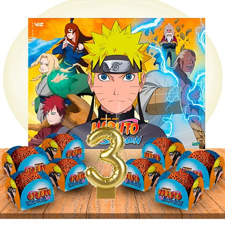 Kit festa completo 42 pçs Decoração festa Naruto 3 anos