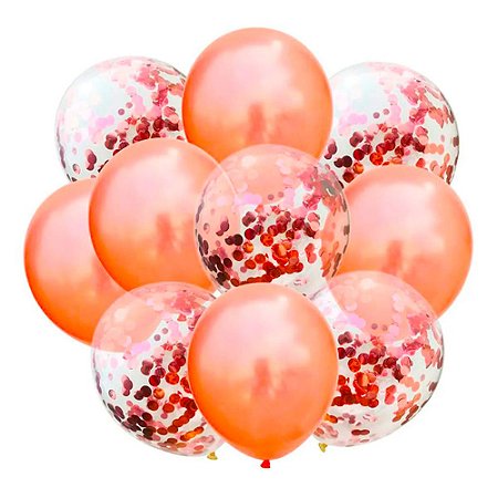Kit 10 Balões bexigas Rose Gold e transparente decoração