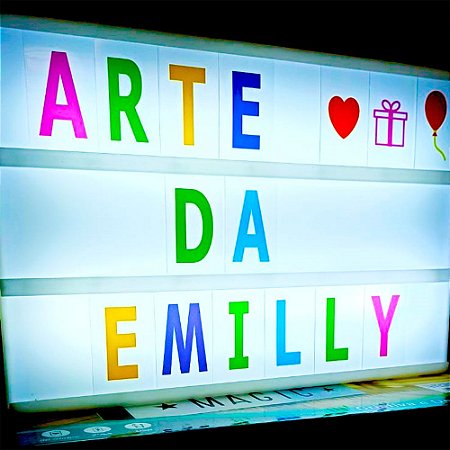 Quadro LED letras decorativo Light Box A4 cinema + 96 Letras
