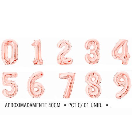 Balão metalizado numérico Rose Gold 16" 40cm decoração festa