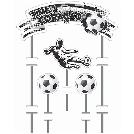 Topo de bolo time branco e preto topper decoração festa