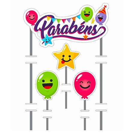 Topo de bolo topper decoração festa balões mais cor