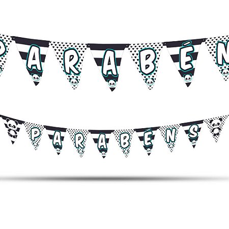 Faixa Bandeirola parabéns papel cartonado decoração Panda