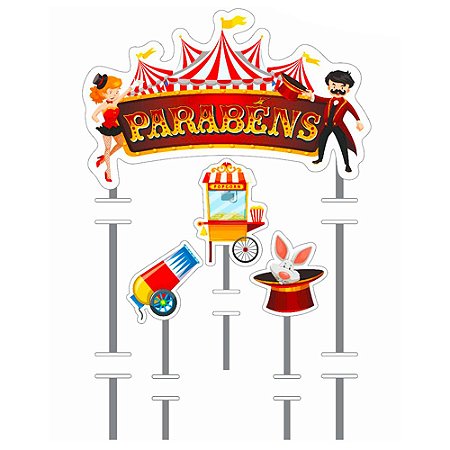 Topo de bolo Topper Decoração festa Circo cores mais vivas