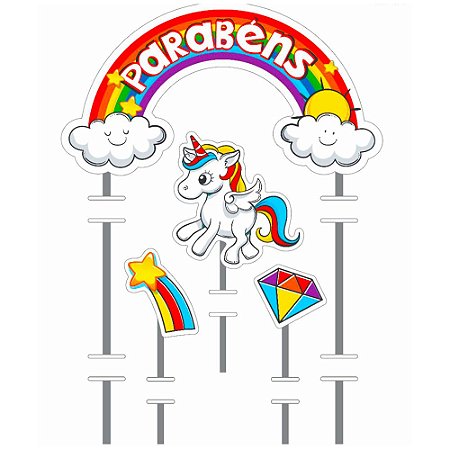 Topo de bolo Unicórnio decoração festa aniversário topper