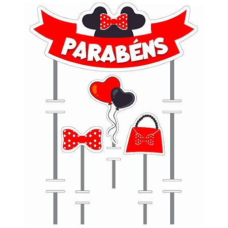 Topo de bolo decoração festa aniversário laço vermelho