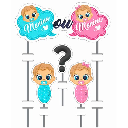 Topo de bolo decoração festa Chá revelação topper