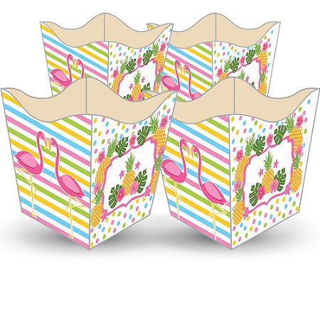 kit 10 Cachepo Papel cartonado Decoração Flamingo festa