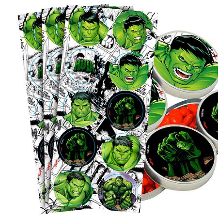 30 Adesivos redondo decoração Hulk festa aniversário