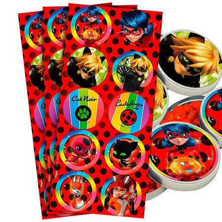 30 Adesivos redondo decoração Ladybug festa aniversário