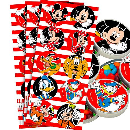 30 Adesivos redondo decoração Mickey festa aniversário