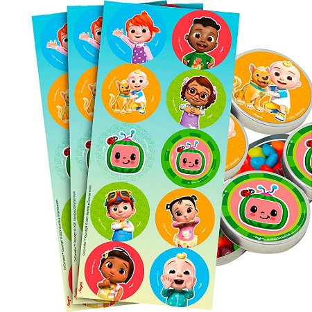 30 Adesivos redondo decoração Cocomelon festa aniversário